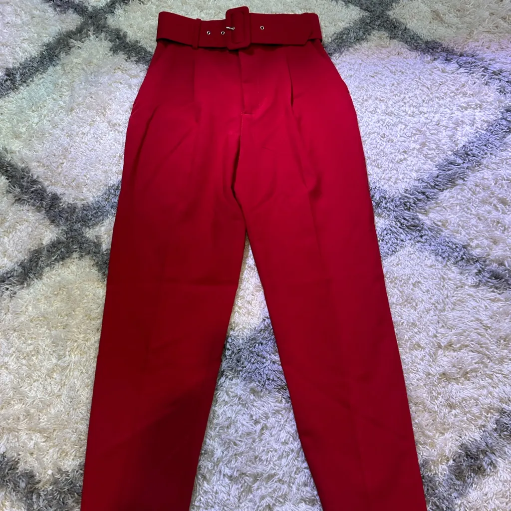 Zara Vibrant Red Women's Belted Trousers - Image 3
