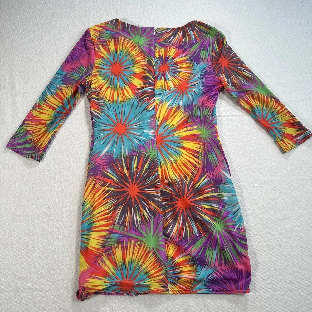 Ark & Co 3/4 Sleeve Sheath Mini Dress Women's Large Knotted Fireworks Colorful - Image 8