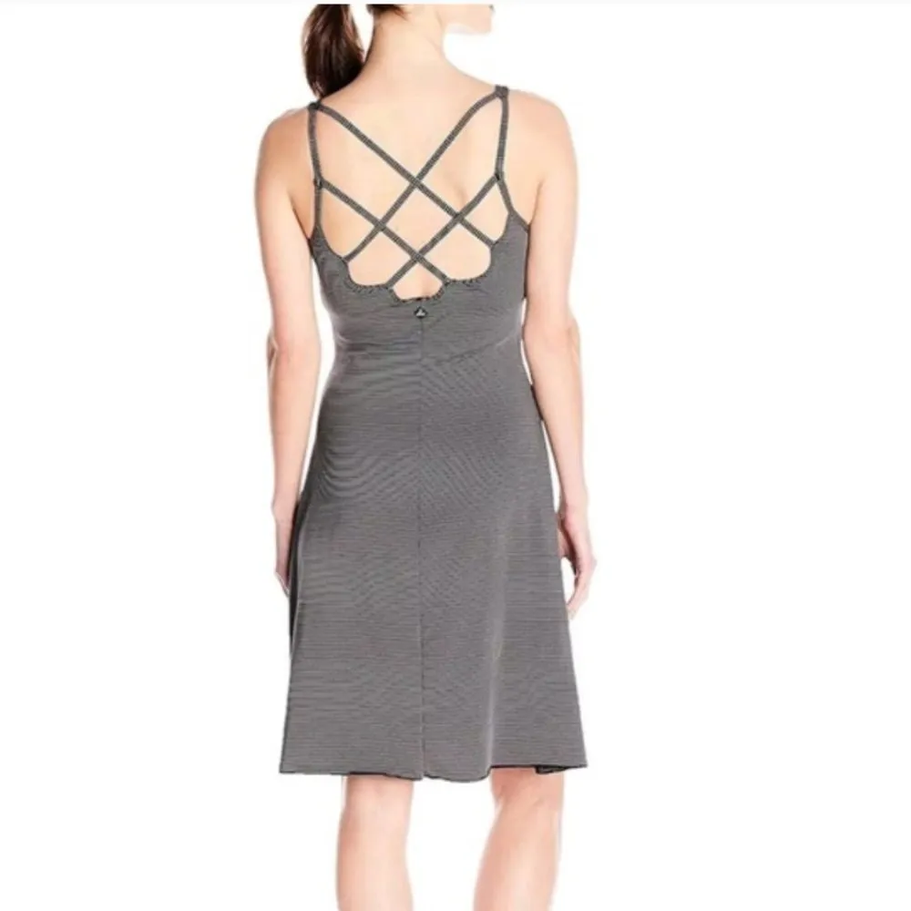 prAna Rebecca Strappy-Back Shelf Bra Athletic Dress in Black white Pinstripe - Image 2