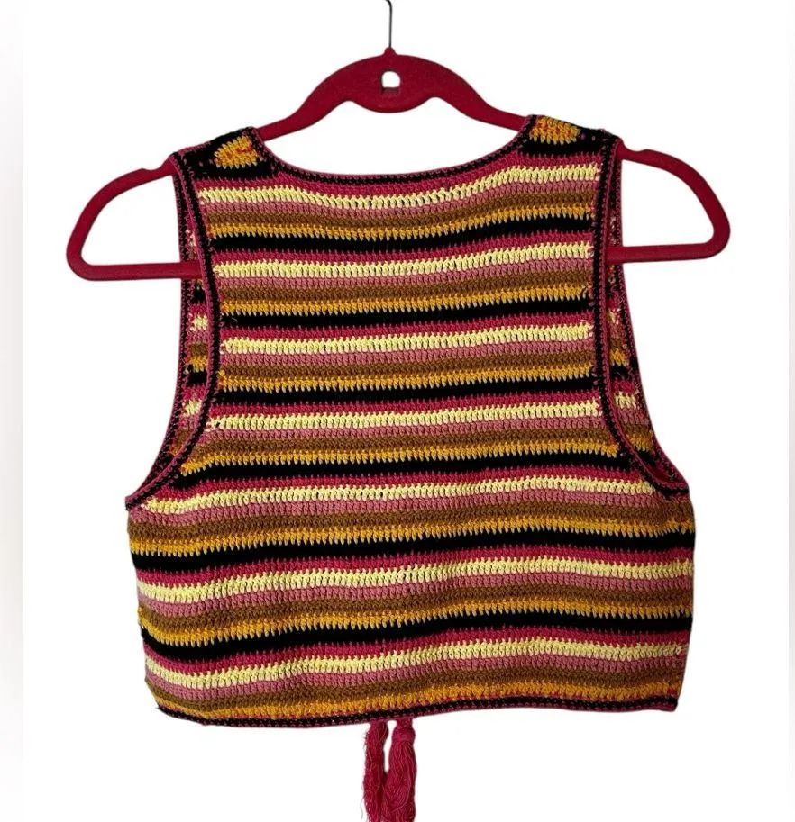 Forever 21 Crochet Knit Vest Tassel Y2K Boho Hippie Festival Size Small - Image 5
