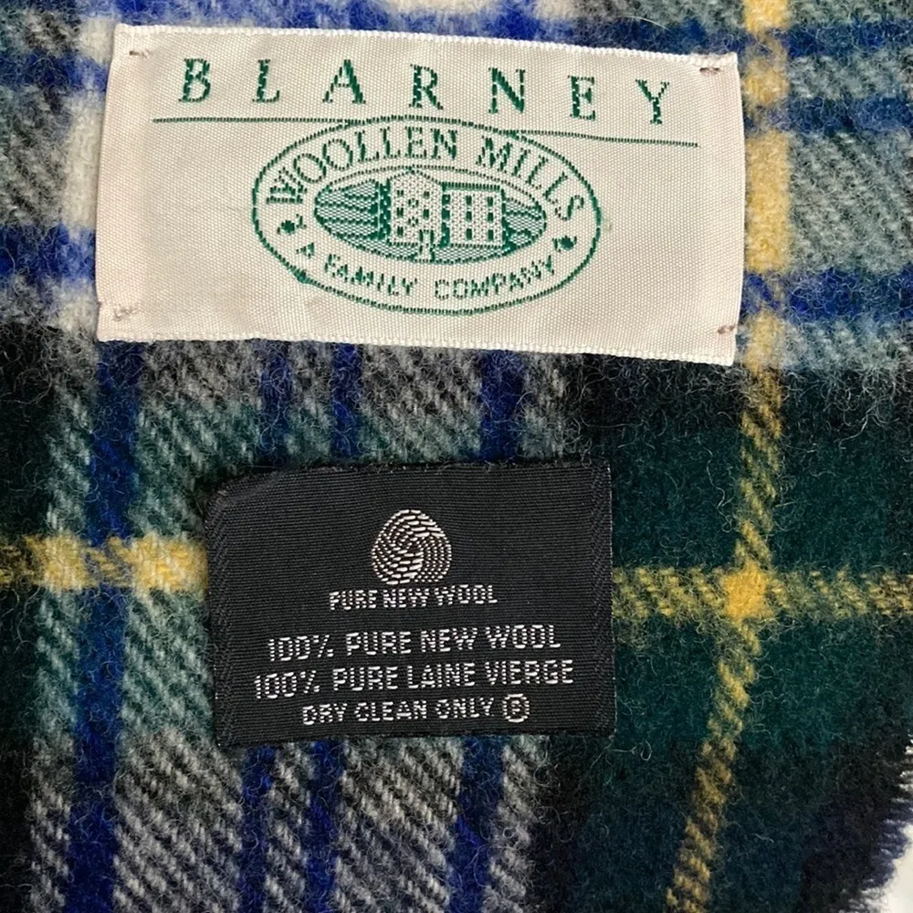Blarney Woolen Mills Wool Tartan Plaid Scarf Blue - Image 7