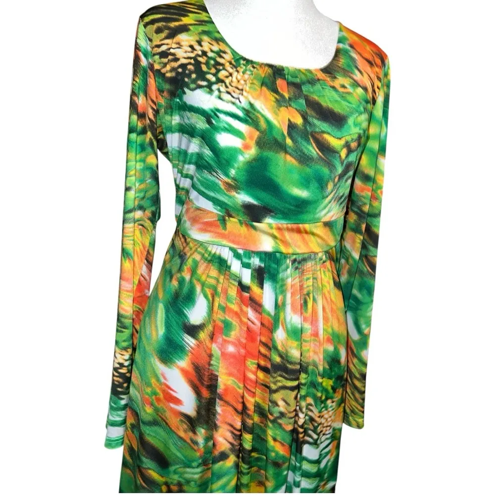 Abaya Addict Green and Orange Patterned Dress Size M - Image 4