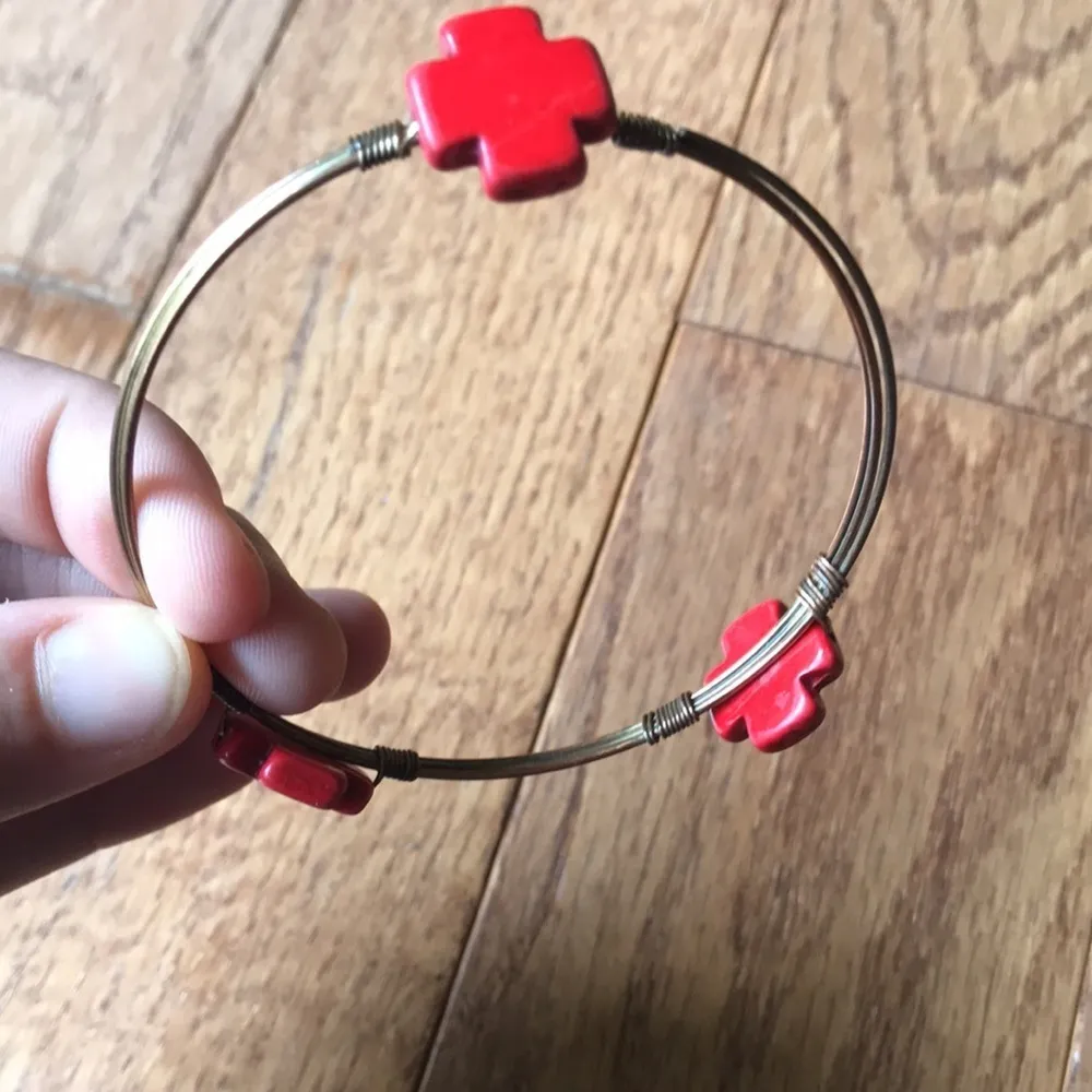 Red Cross copper bangle bracelet - Image 2