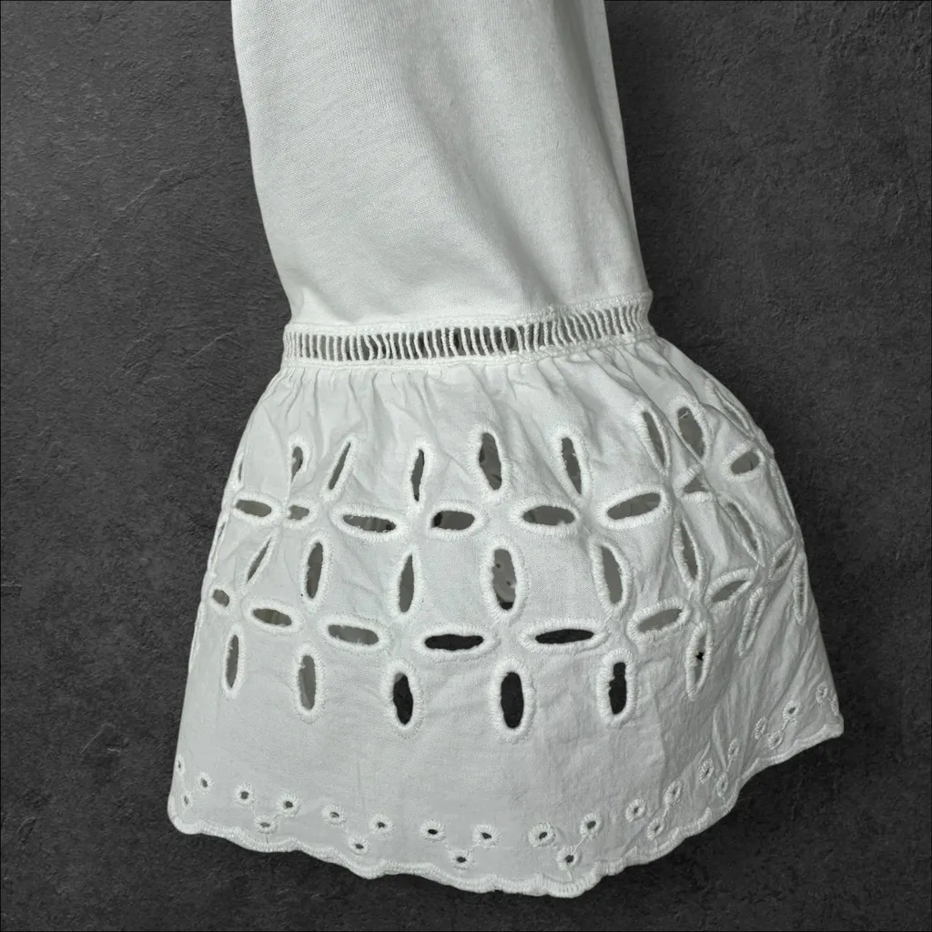 Ann Taylor White Blouse with eyelet detail on the bell sleeves (966) - Image 6