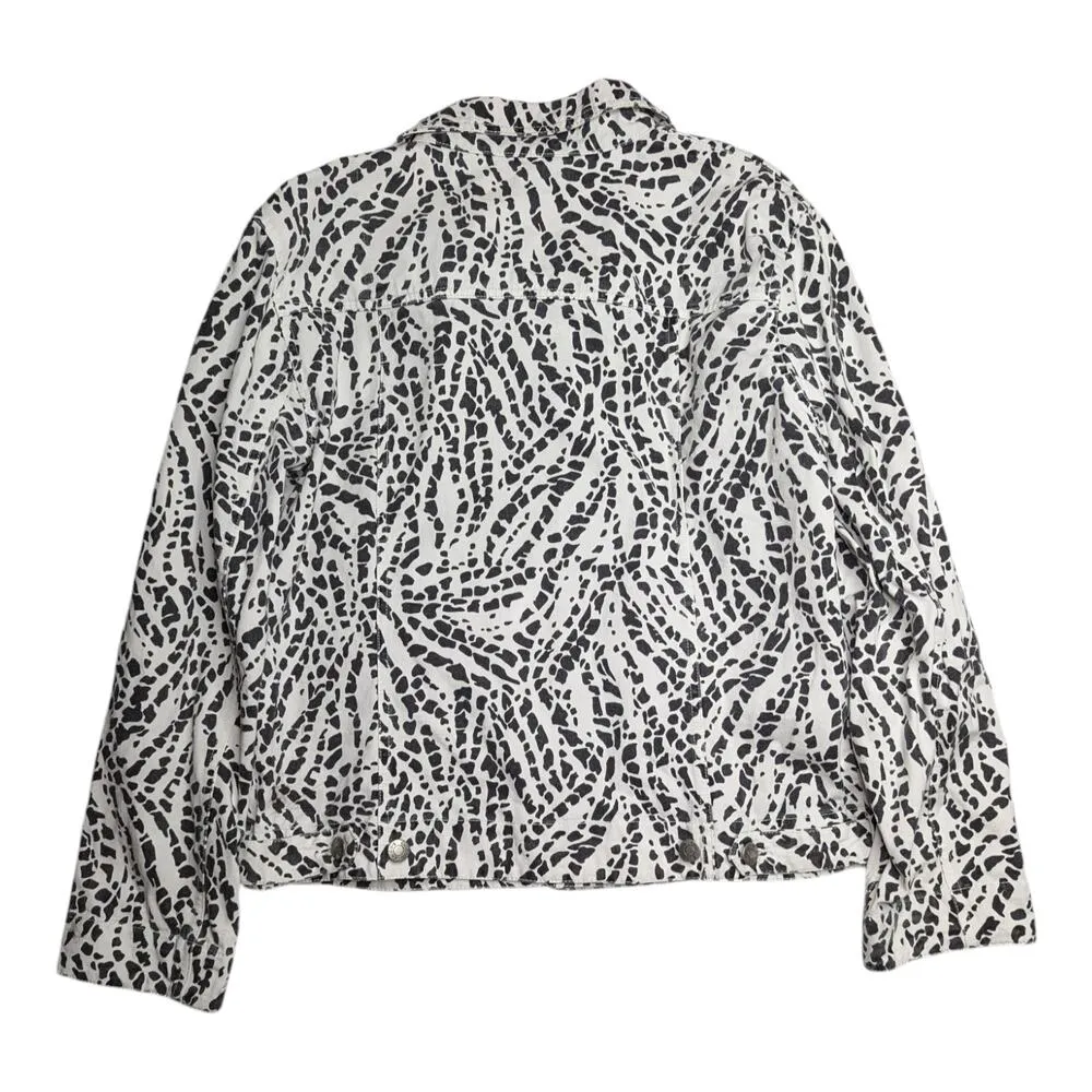 Vtg 1990s Chico's Design White Black Cotton Denim Giraffe Print Jacket 1 M - Image 2