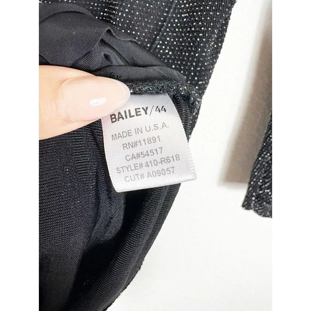 Bailey 44 Night Fever Sparkle Mini Dress Small Black Long Sleeve Ruched Stretch - Image 6