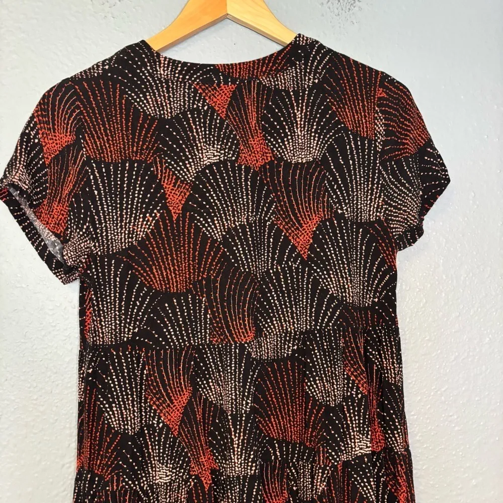 Anthropologie Maeve Tania Tiered Tunic Dress Red White Printed Small V Neck Boho - Image 9