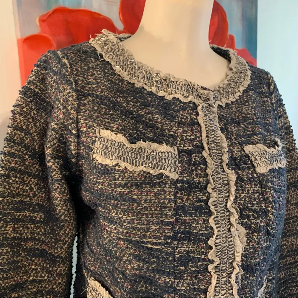 Anthropologie Isani Massey Jacket Tweed Womens Small Blue Long Sleeve Read - Image 2