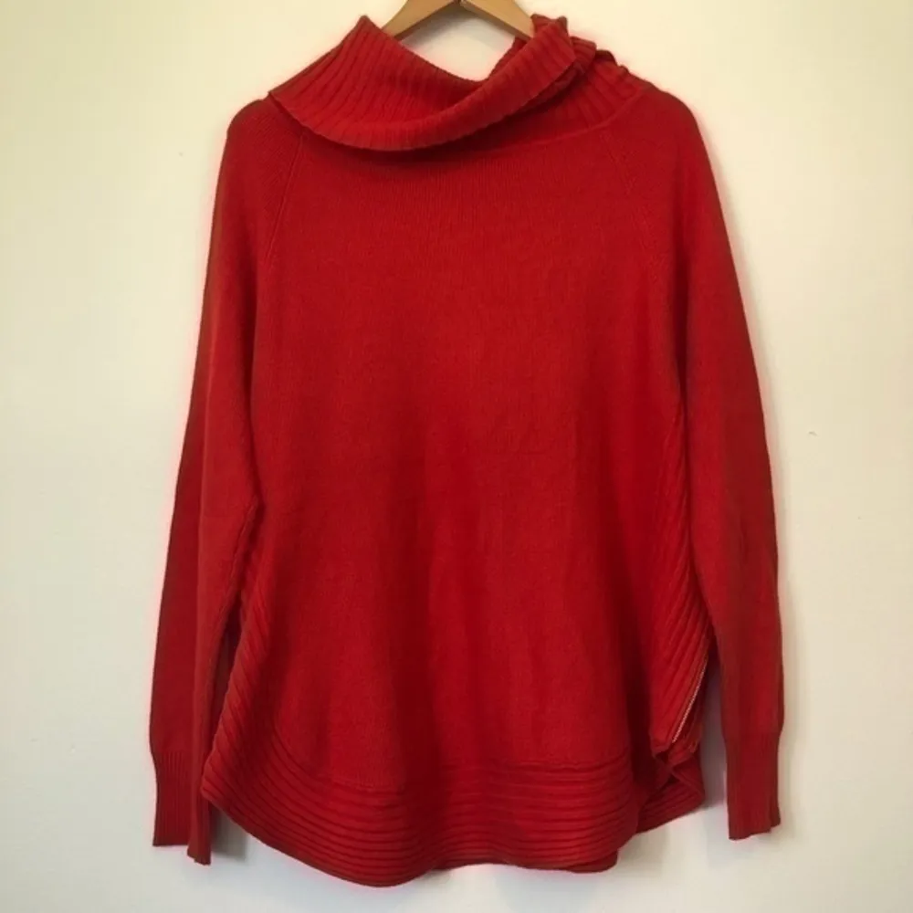 VILA MILANO Solid Bright Red Cowl Neck Nylon WOOL Blend Side Zip Sweater Medium - Image 9