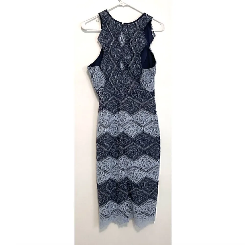 ERIN FETHERSTON ANTHROPOLOGIE Meredith Sheath Dress Blue Navy Lace Party Midi 4 - Image 10