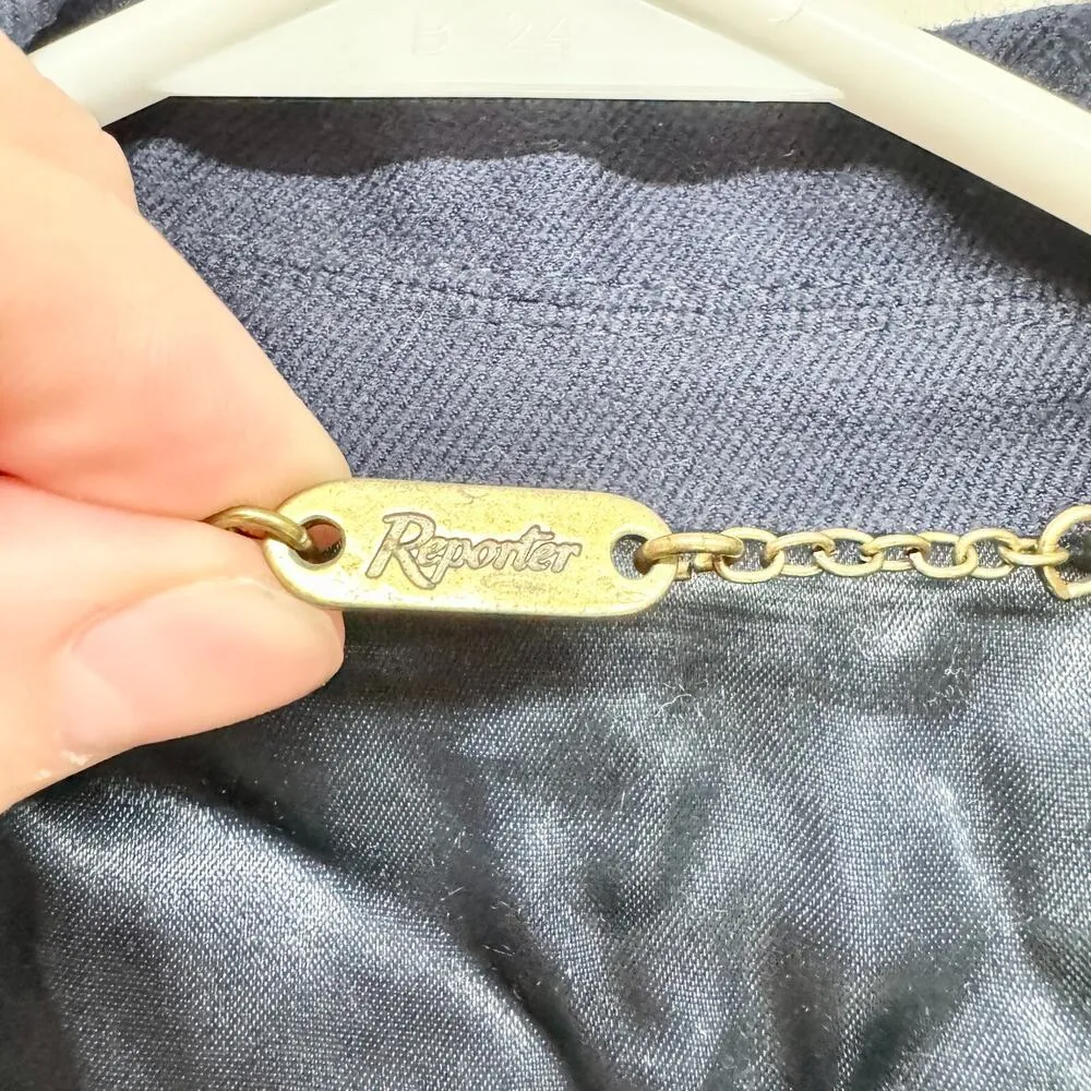 Vintage Reporter Coat Large Navy Collared Button Belted Split Back Long Peacoat Blue - Image 5