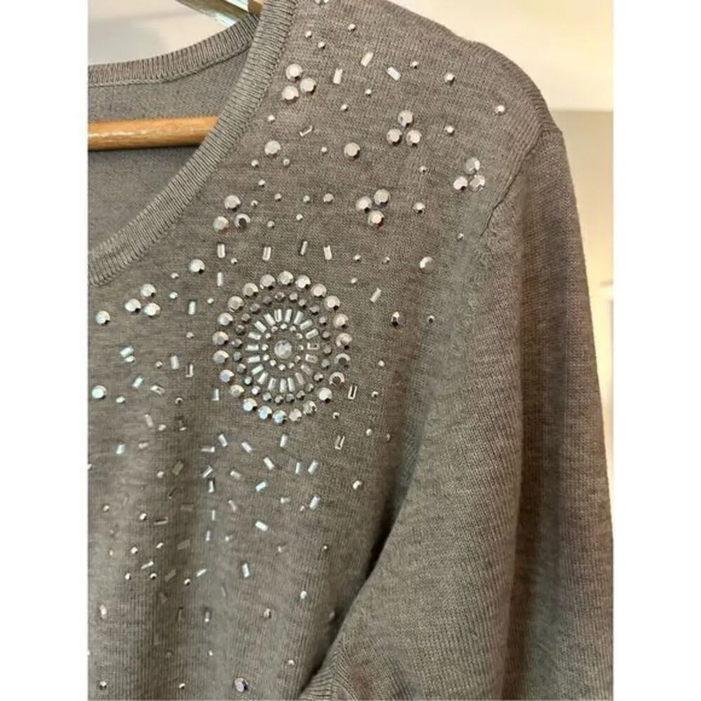 Debbie Morgan Bedazzled Open Front‎ Cardigan Size Medium Gray - Image 3