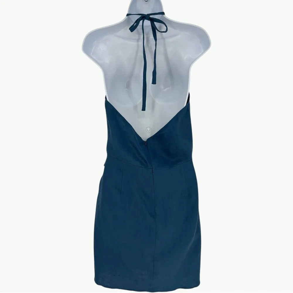 NWT Reformation Dory 100% Linen Halter Faux Wrap Mini Dress | Sz 10 | Blue - Image 7