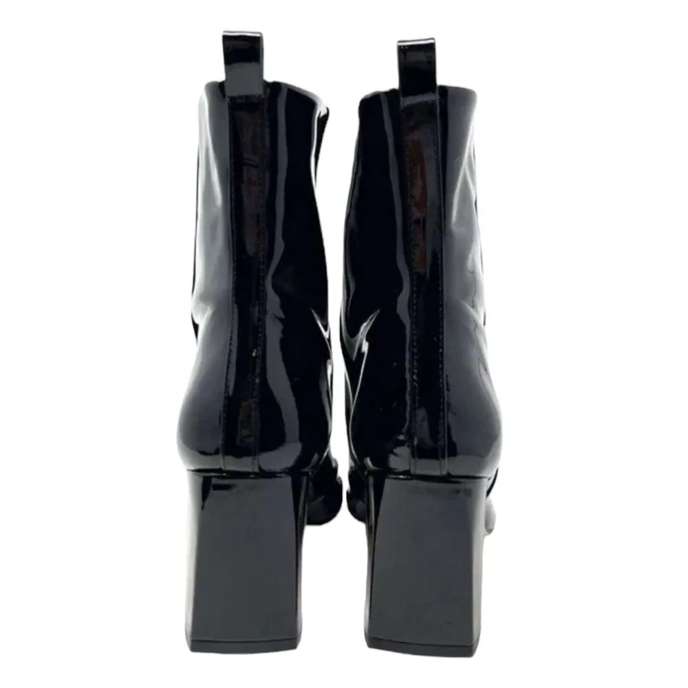 NWT Good American Black Patent Leather Shiny Block Heel Ankle Booties Size 7.5 - Image 7