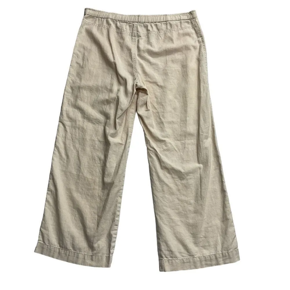 J. Crew Women's‎ Linen Cotton Ankle Pants Size XS Beige Pull On Wide Leg - Image 5