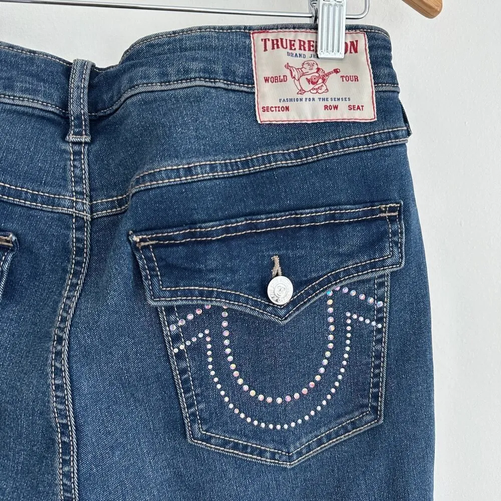 True Religion Jeans Womens 31 Becca Mid Rise Bootcut Crystal Flap Dark Glacial - Image 8