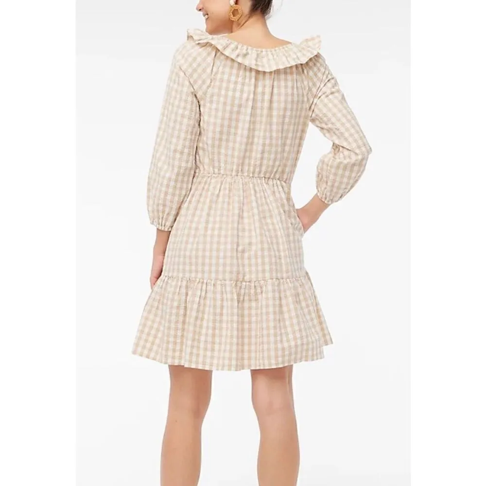 J. Crew Seersucker ruffleneck Gingham mini dress White Size 12 - Image 2