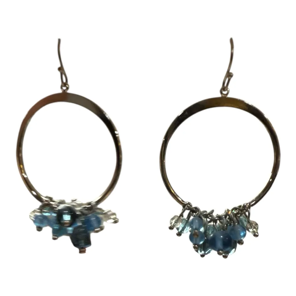 Lia Sophia “Misty Blue” Silver Tone Hoop Earrings • Multi-Color Glass Beads NWT - Image 5