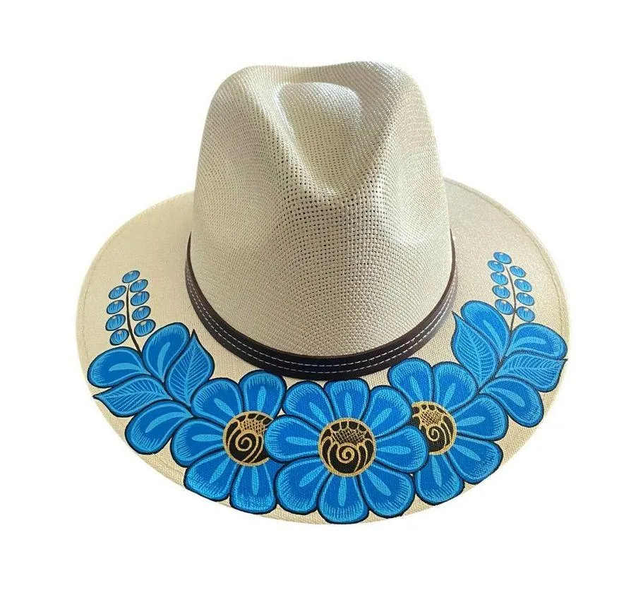 HAT MEXICAN Artisanal Hand Painted Fedora Floral Sombrero Panama Bohemian Medium - Image 4