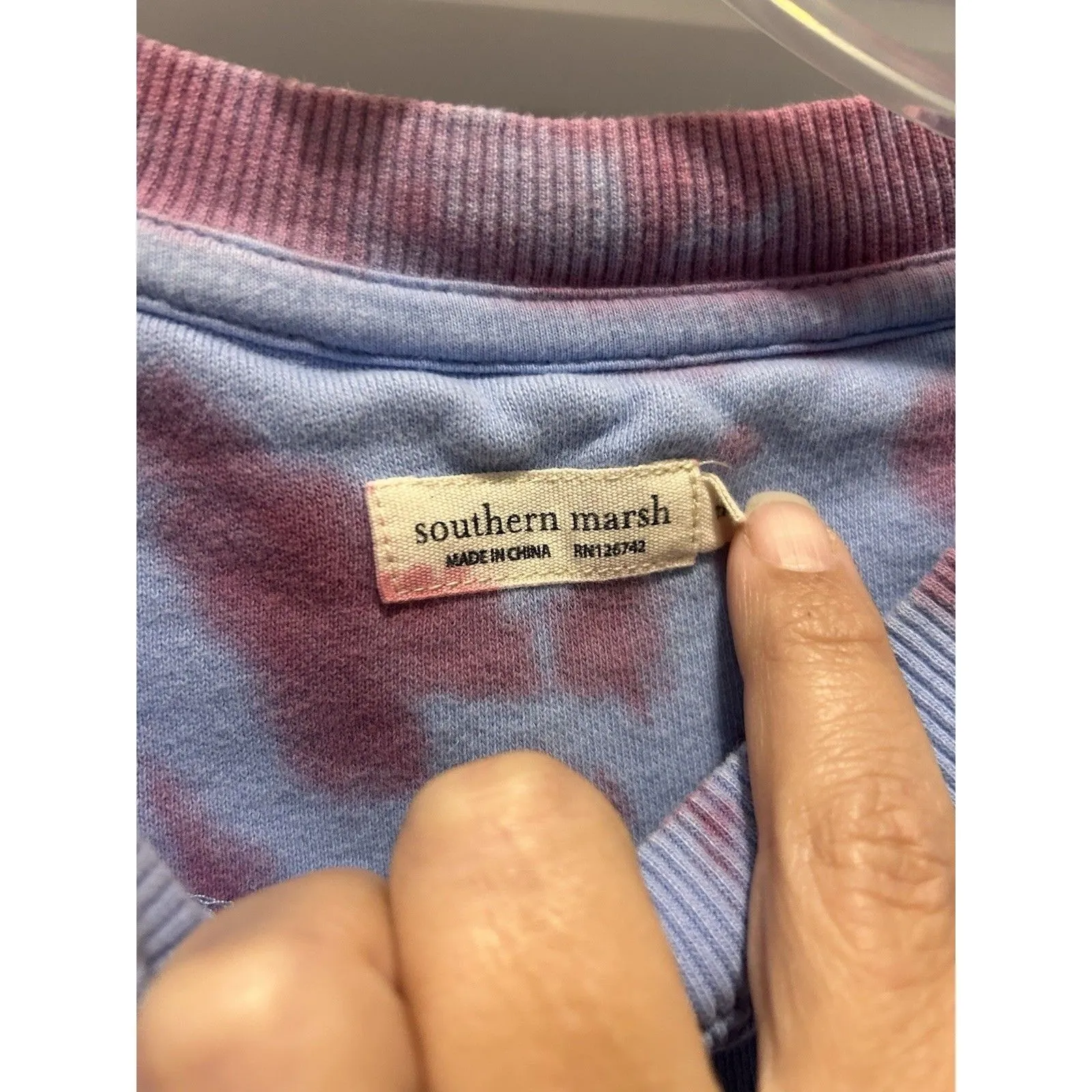 Southern Marsh Sweatshirt Women XS Gray Brown Tie Dye Fleece Crew Spell Out - Image 3