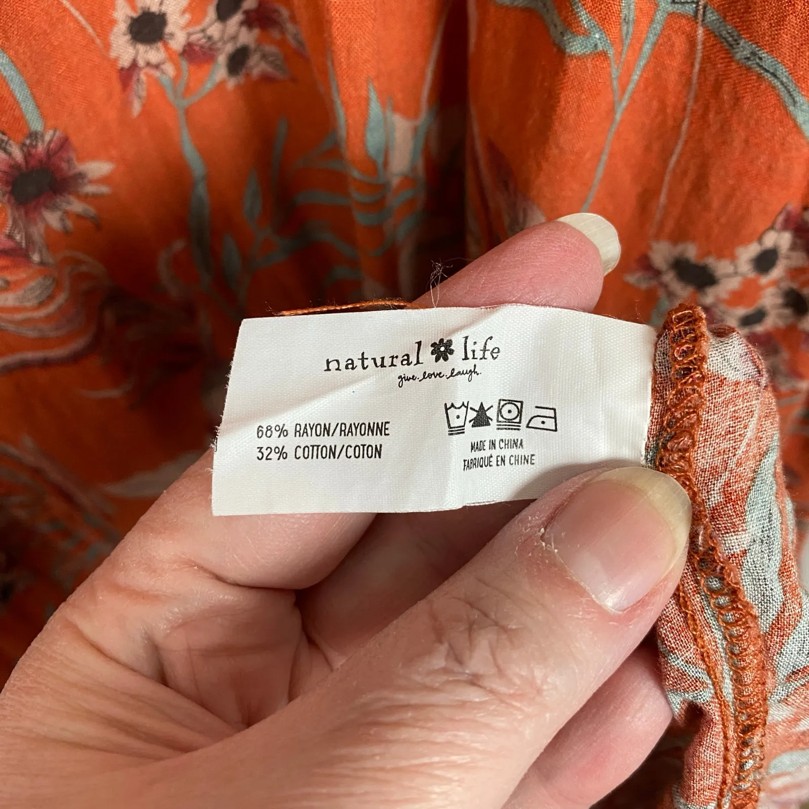 Natural Life Orange&Brown Floral Rebecca Tiered Midi Dress Sz.L - Image 14