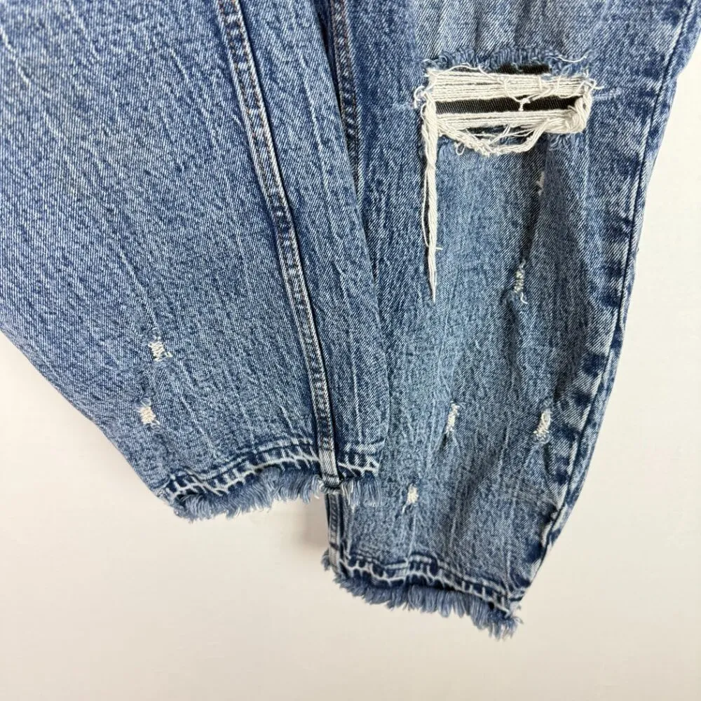 Abercrombie & Fitch The Mom High Rise Jeans Distressed Raw Hem Size 31 12 L LONG - Image 4