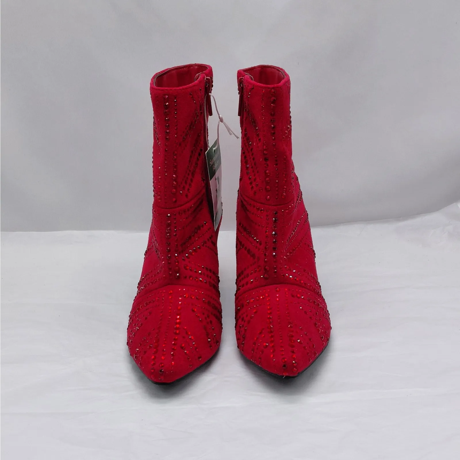 Impo Virgie Red Rhinestone Ankle Boots Women 6M Pointed Toe Heel Zip Maximalist - Image 3