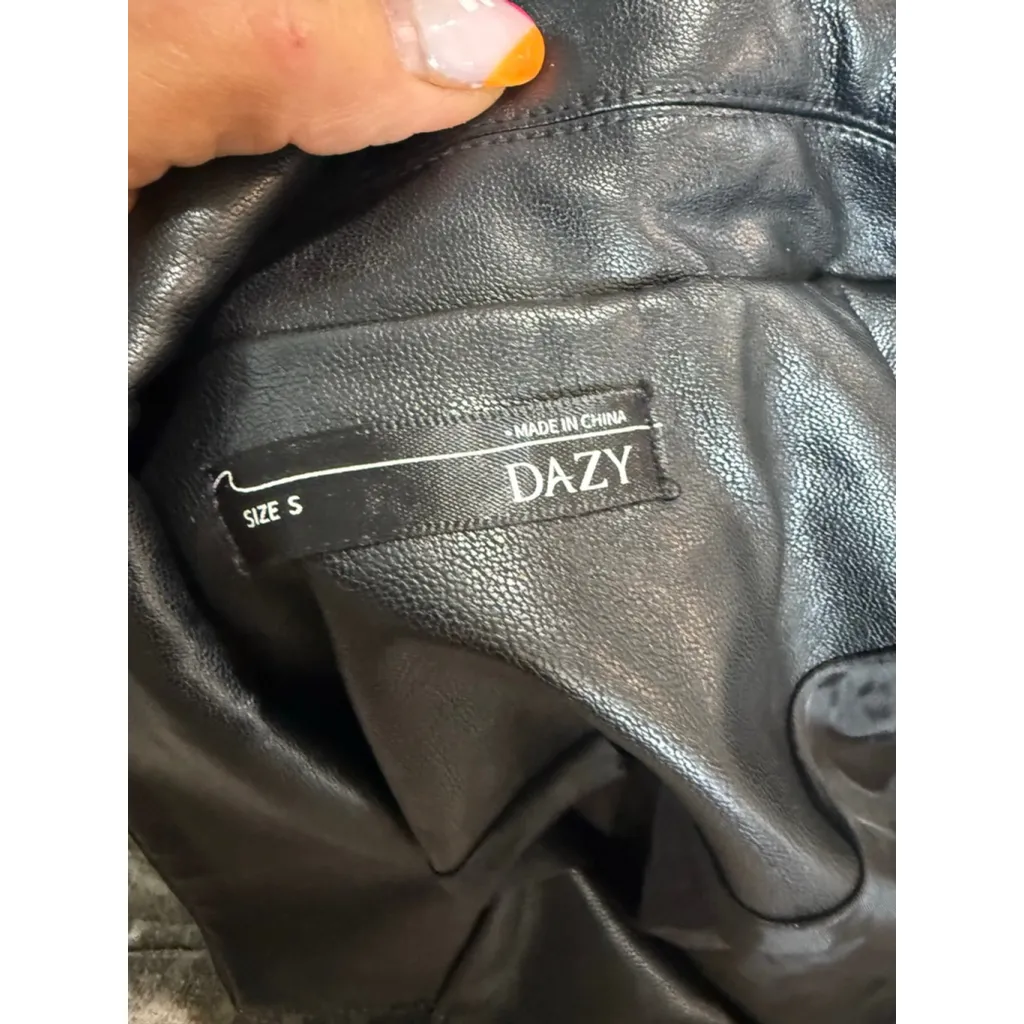 Women's DAZY Black Faux Leather Blazer Jacket Size S - Image 6