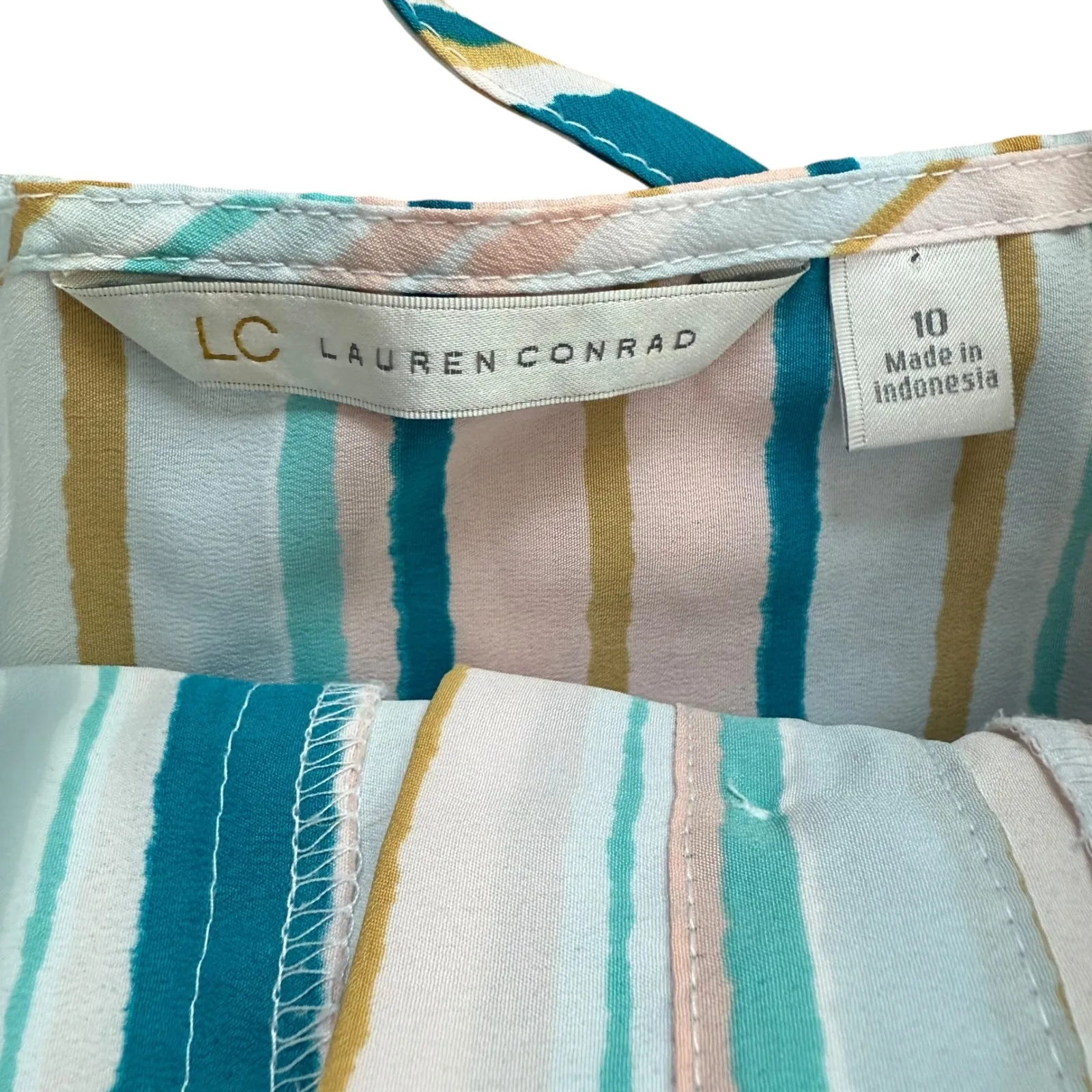 LC Lauren Conrad  Striped Button‎ Front Midi Dress Tie Back Adjustable Straps - Image 4