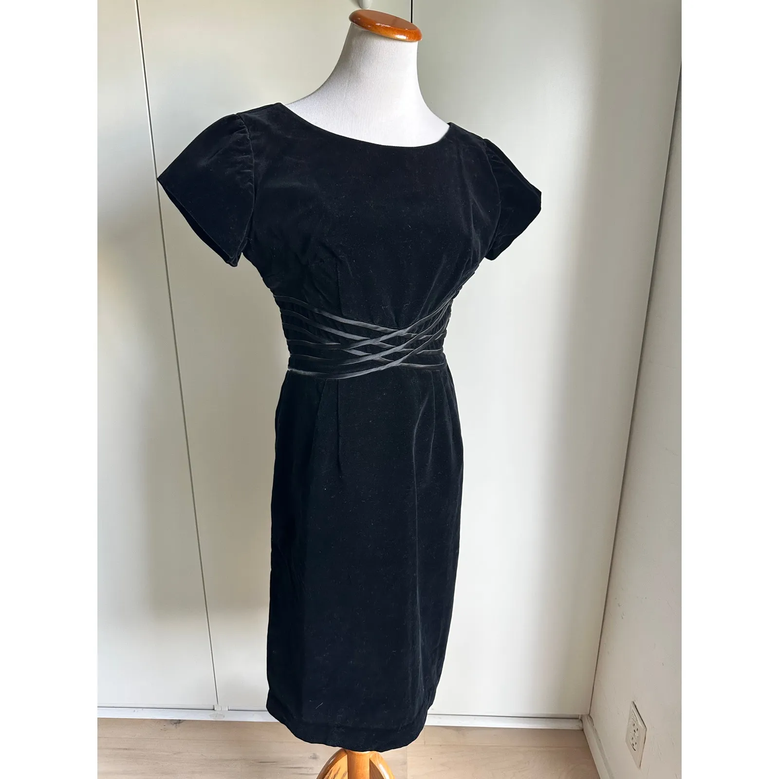 Vintage 50s Black Velvet Pencil Dress SZ Classic Elegant Mid - Image 3