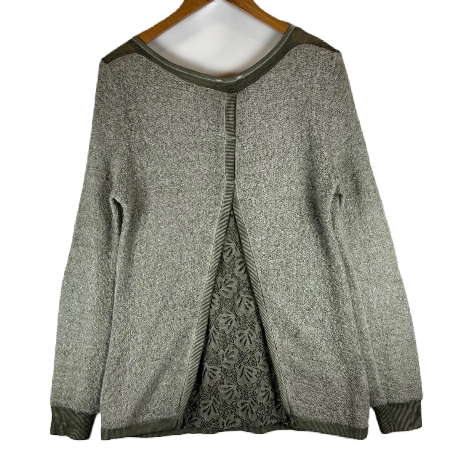 Tempo Paris Women's Knit Sweater Italian Wool‎ Blend Lace Back Olive Green - Image 2
