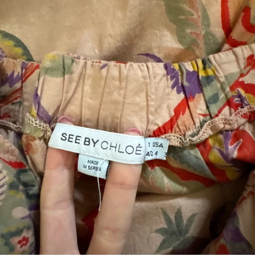 See By Chloe Floral Puff Sleeve Mini Dress Sz 4 Open Twist Back - Image 15