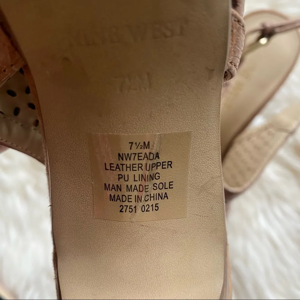 Nine West Leather Stacked Wooden Heel Peep Toe Sandal With Heel Strap and Buckle - Image 8