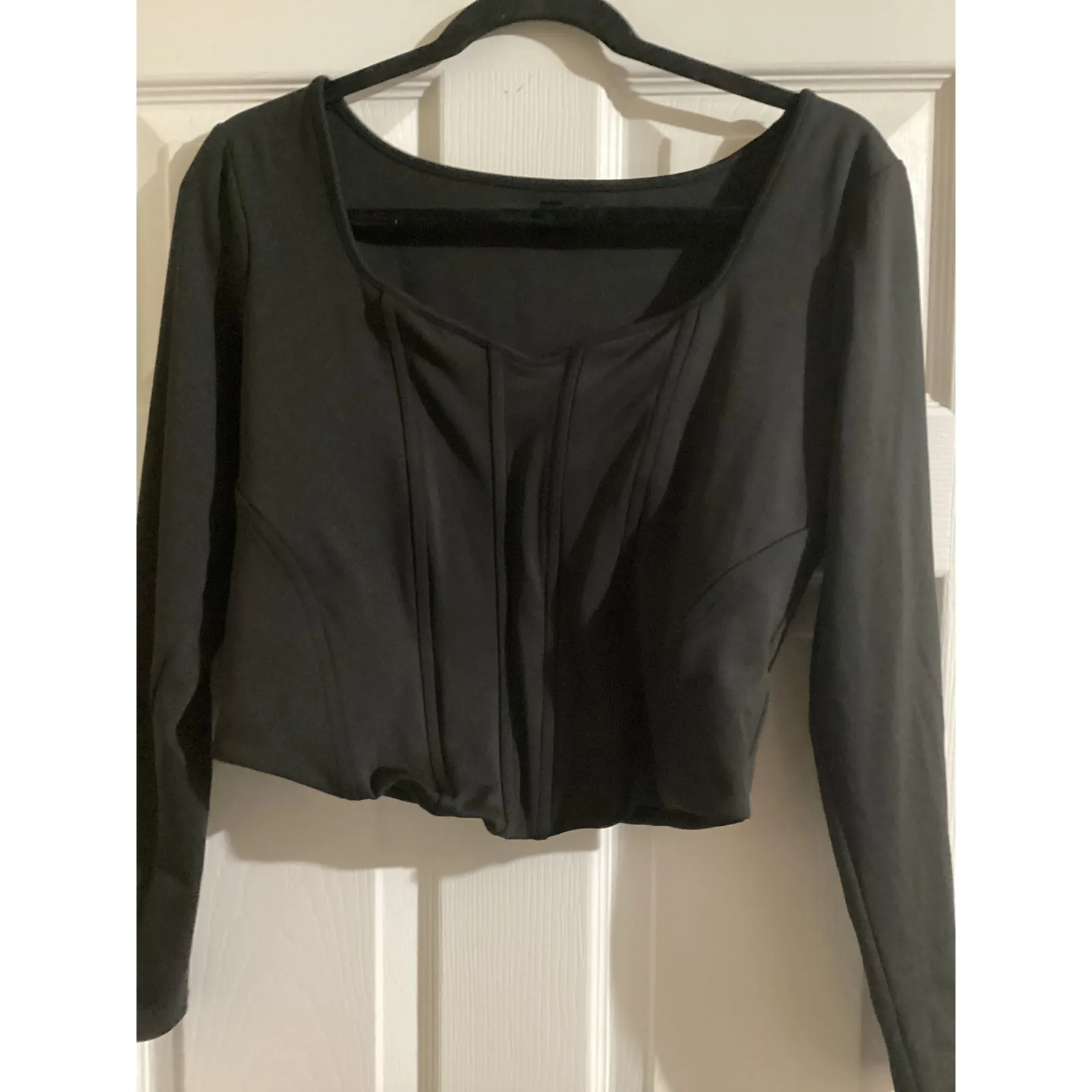 EXPRESS Black Long Sleeve Corset Style Cropped Top Women Size L - Image 2