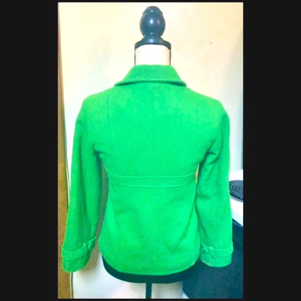Neon Kelly Green Peacoat Style Jacket Coat: A-line, Loose Fit, Sz. XL or Woman’s XS - Image 4