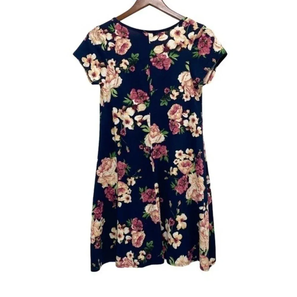 TMG New York Short Sleeve Floral Print Navy Mini Dress Size S - Image 2