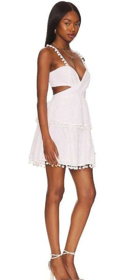 Shauna Mini Dress in White Small New Womens Mini Pom Poms - Image 3