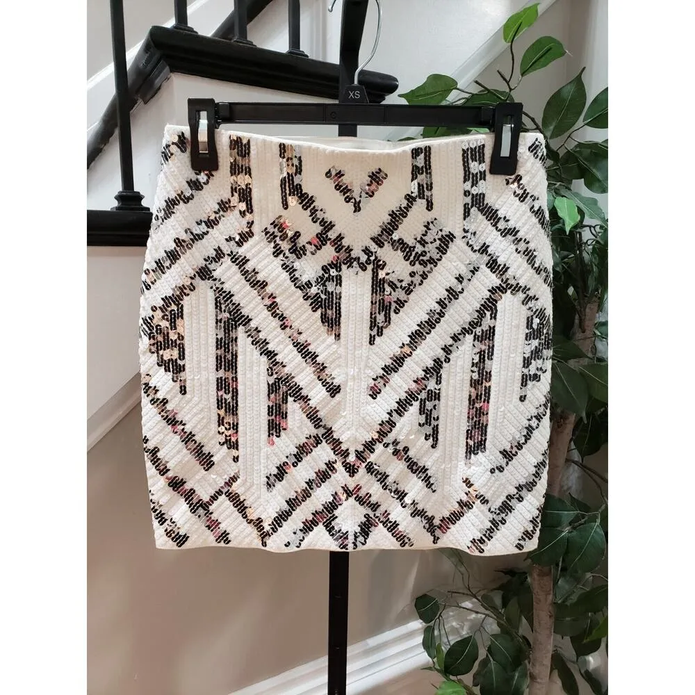 Express Women's White Sequin Lined 100% Polyester Straight & Pencil Skirt PS - Image 6