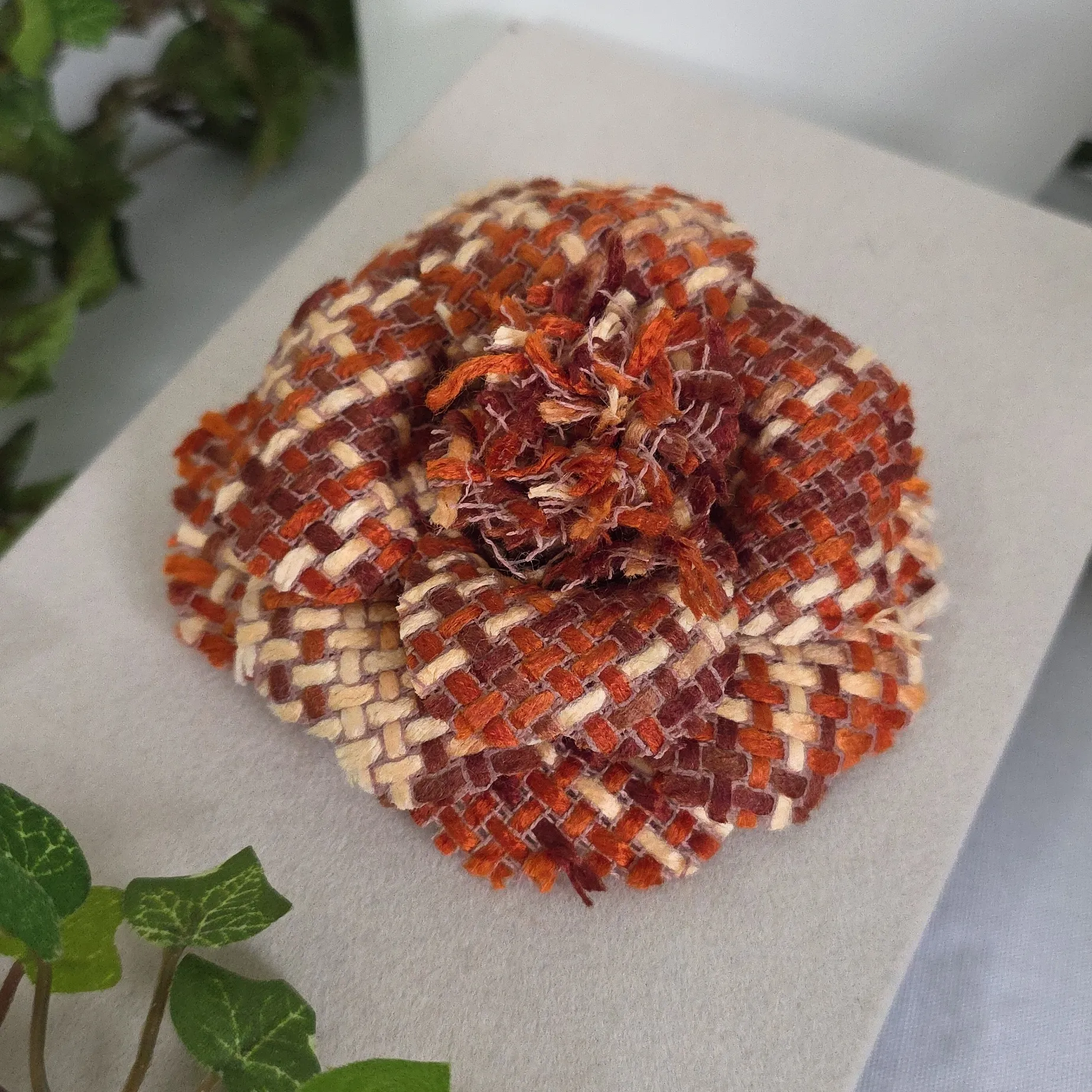 Tweed Fabric Flower Brooch Pin - Image 2