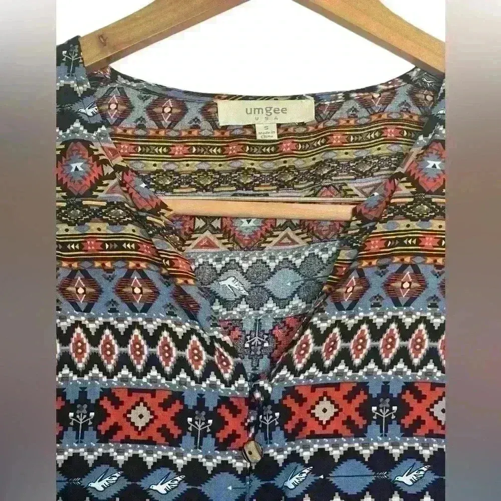 Umgee Southwestern Print Tunic Dress Small Aztec Navajo Boho Fall‎ Lightweight - Image 5