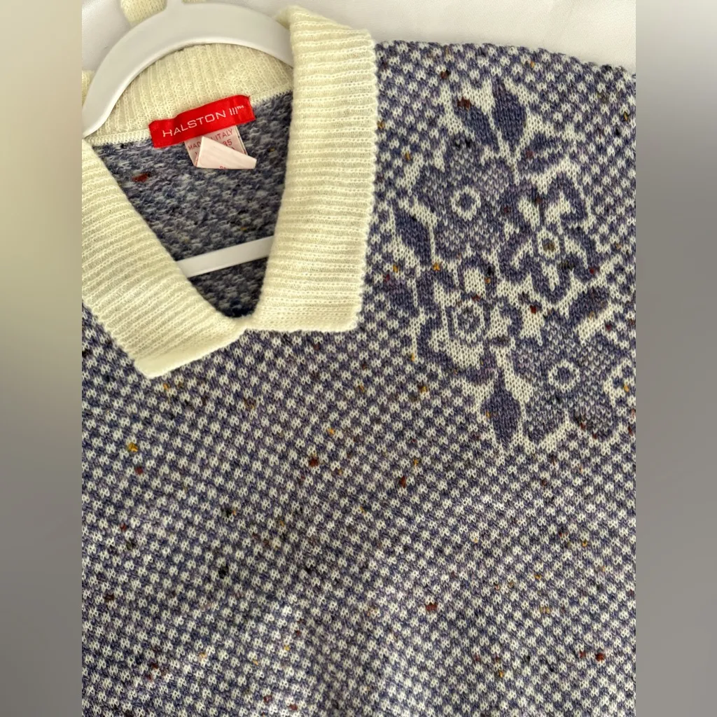Vintage Halston III Wool Jumper Sweater Purple Wool Blend Front Tie L Italy Blue Size L - Image 7