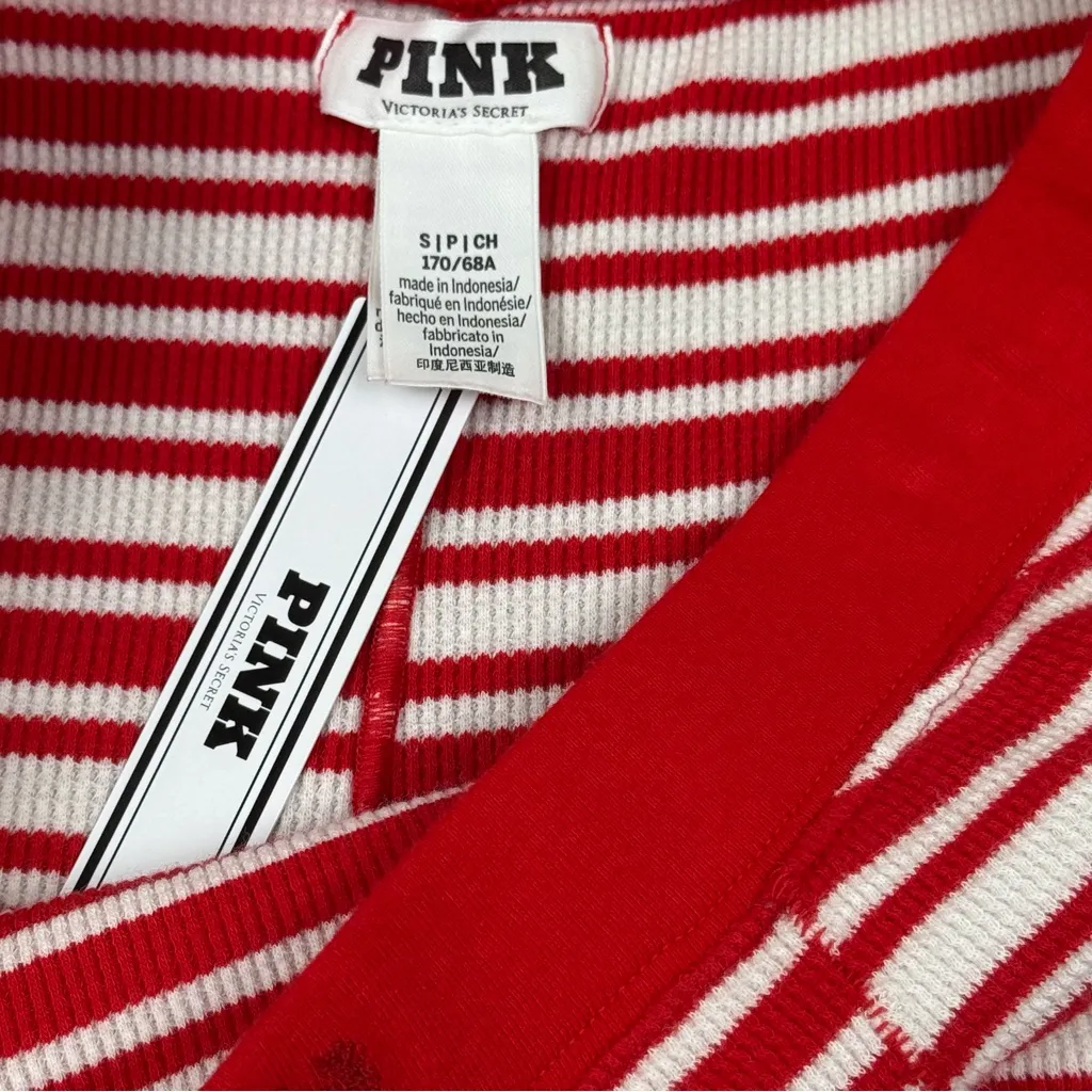 NWT PiNK Victoria’s Secret Thermal Red White Stripe Pajama Shirt Boxy Shorts Set - Image 14