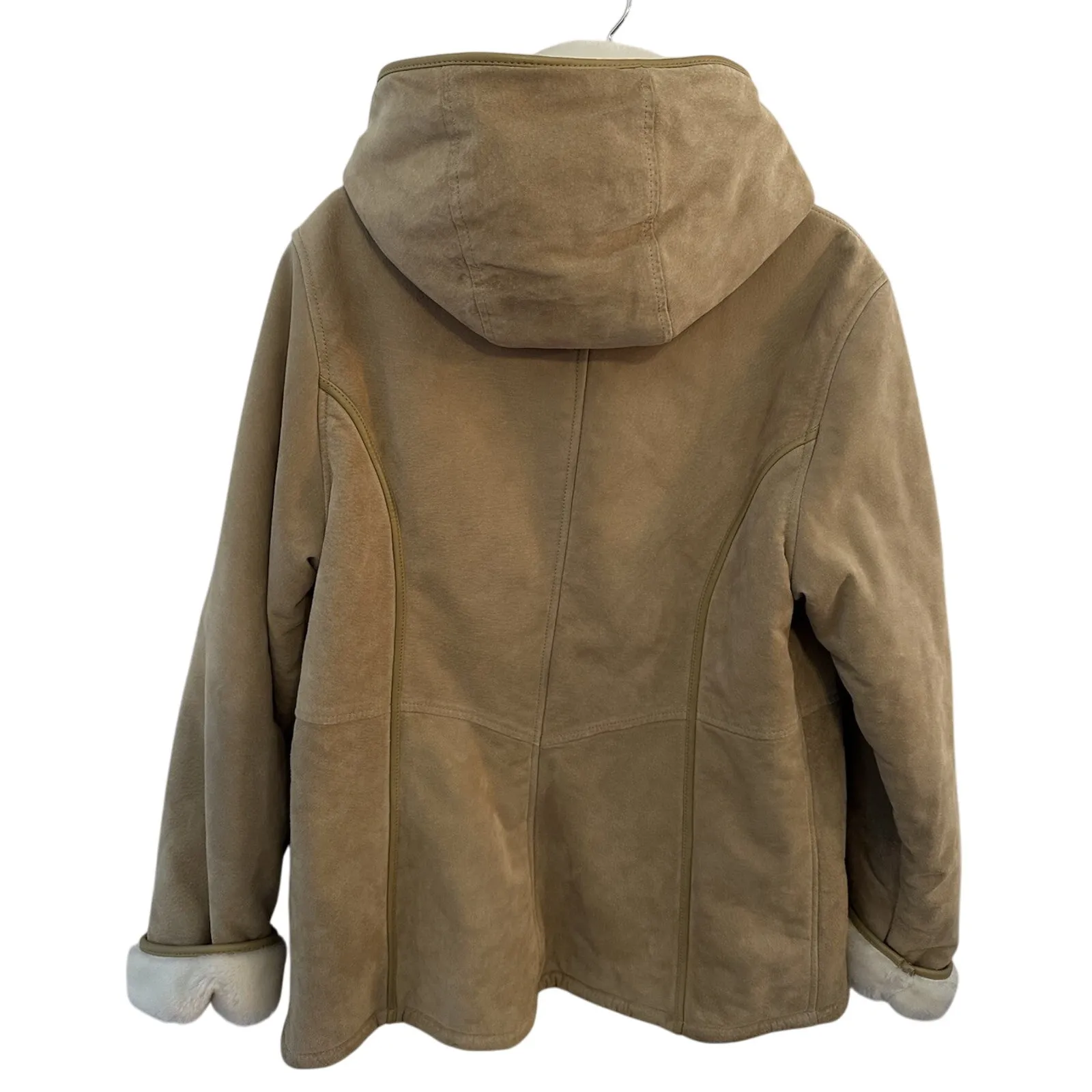 Vintage Suede Tan-White Fur Jacket/Coat Zip Up Maurices Y2K Hooded Women’s Large - Image 2