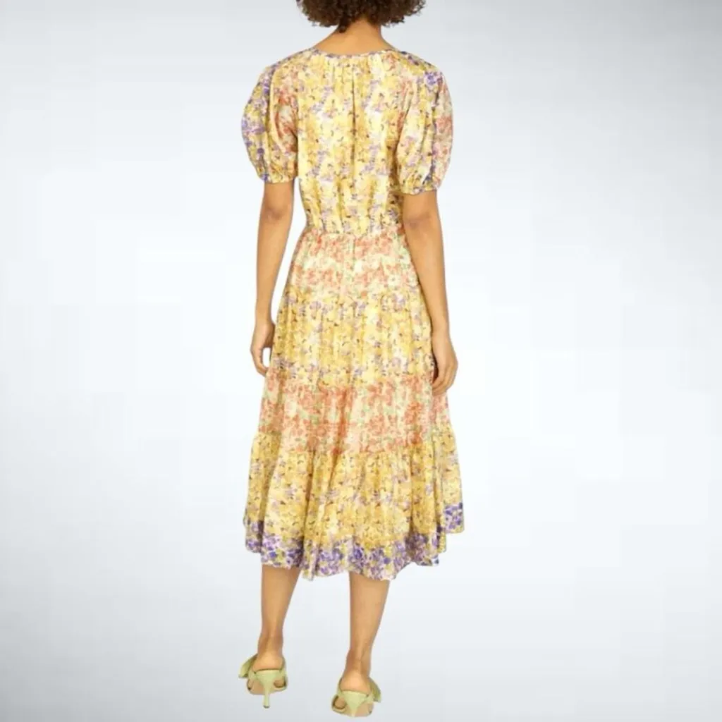 Size M Anthropologie Current Air Colorblock Floral Print MIDI Dress - Image 2