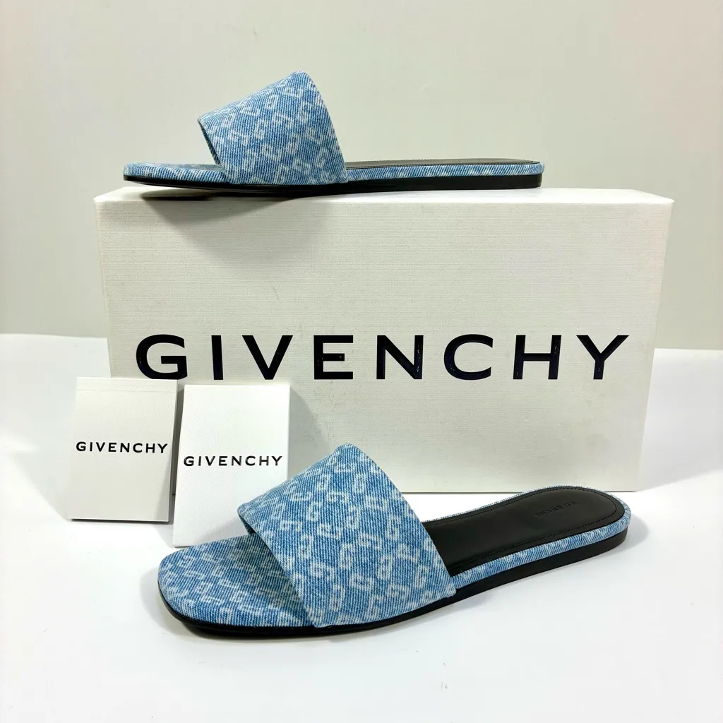 Givenchy 4G Flat Slide Sandals Denim Square Medium Blue Size 39 NEW BE306FE2BN - Image 2