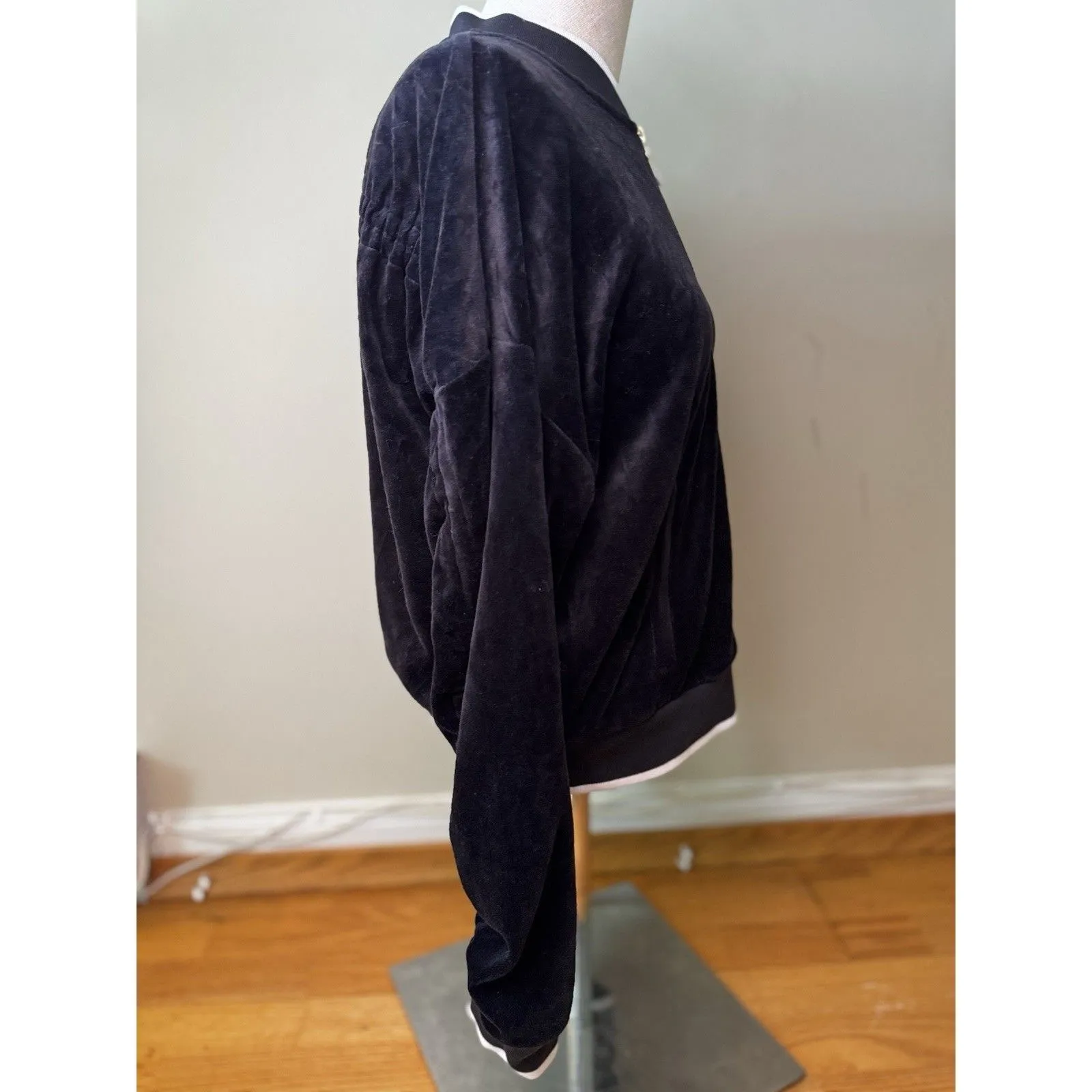 Juicy Couture Black Label Track Velour Ruched Sleeve Jacket Pitch Black Size M - Image 4