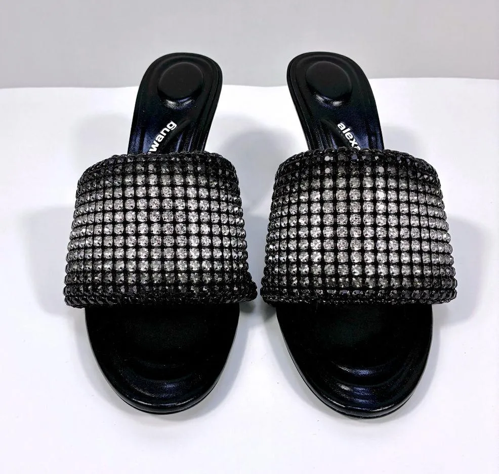 Alexander Wang Heiress Crystal Mesh Slide Sandals Black Aged 39 EU NEW - Image 14