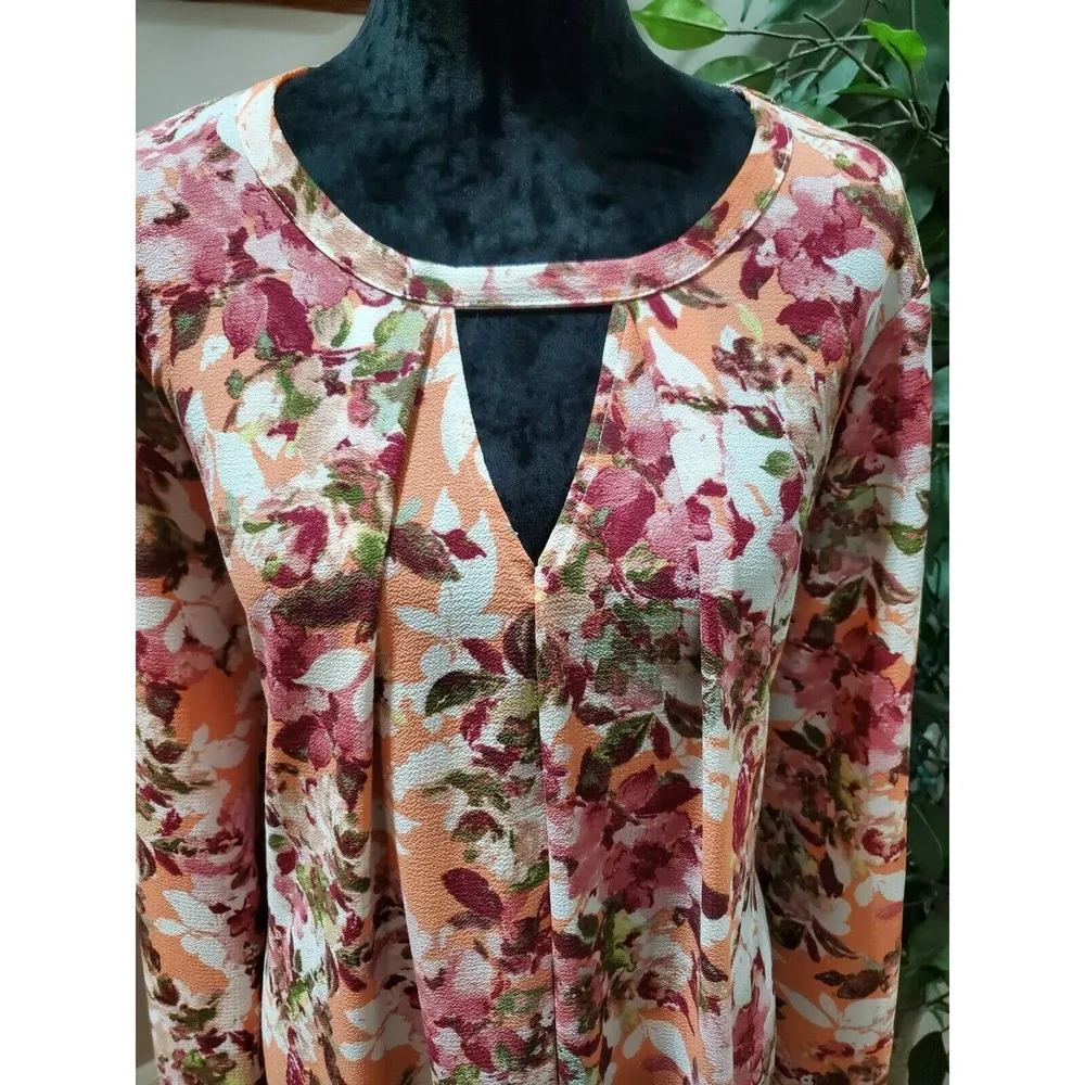 C Women's Floral Polyester Round Neck Long Sleeve Knee Length Dress Size XL - Image 5