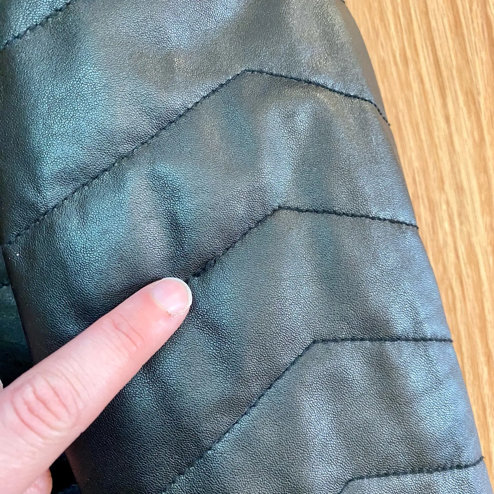 French Connection  Black Quilted Leather Moto Jacket Womens Medium - Image 14