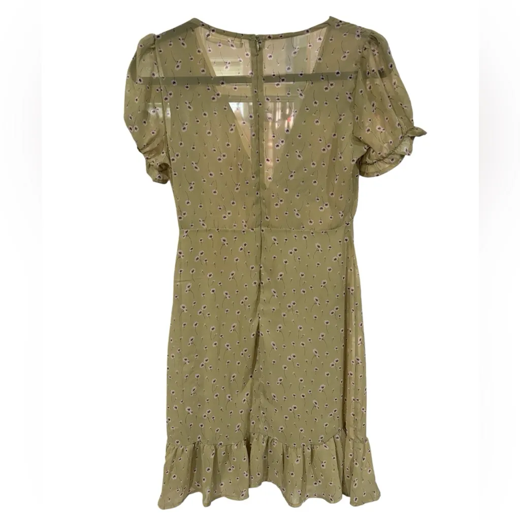 Urban Outfitters Green‎ A-line Midi Dress with Puff Cap Sleeves - Image 2